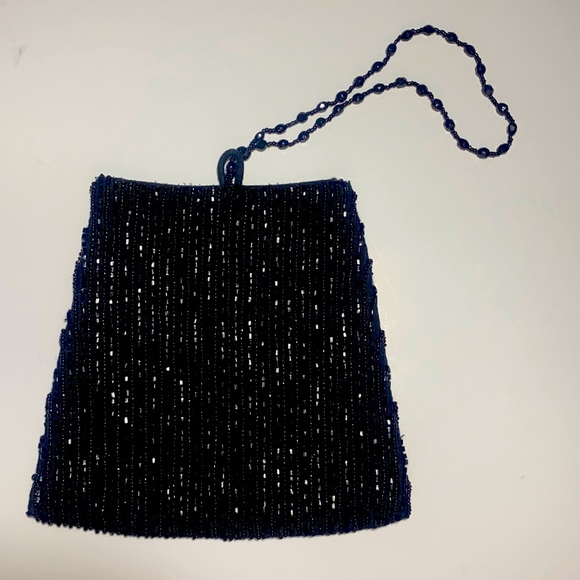 Vintage 80s Black Beaded Evening Bag by Moyna - Picture 3 of 15